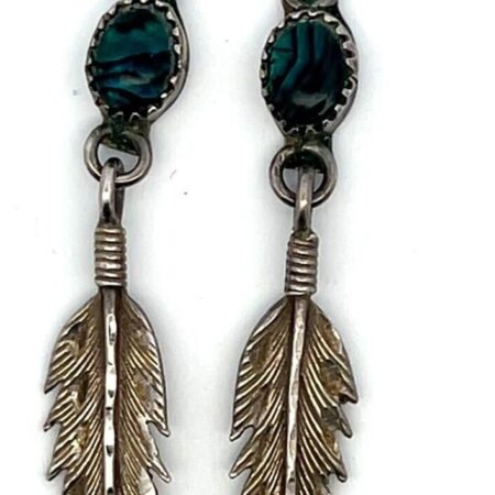 925 Sterling Silver Abalone & Feather Dangle Earrings 6.0 Grams