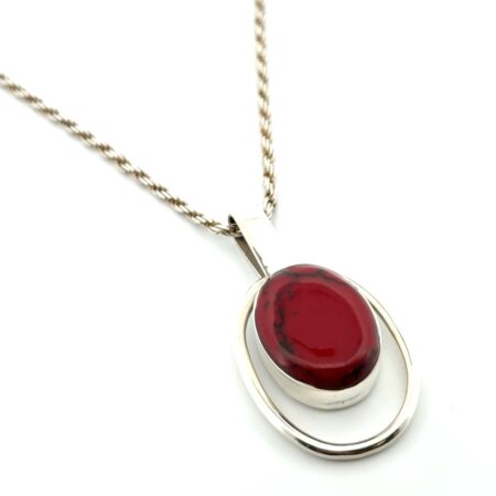21” x 2.5mm Mexico 925 Sterling Silver Red Jasper Pendant Rope Chain Necklace