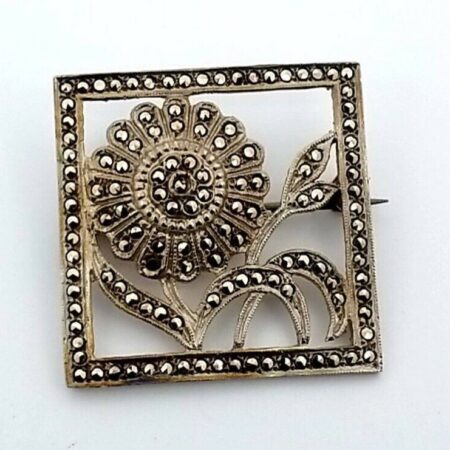 Vintage 925 Sterling Silver Marcasite Flower Art Deco Brooch/Pin 9.9 Grams