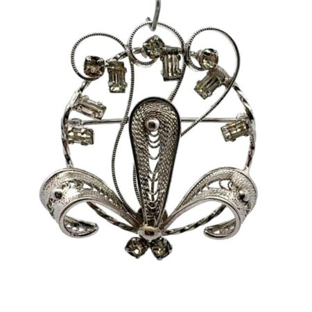 Vintage ESPO .925 Sterling Silver, Filigree Rhinestone Brooch/Pin - 7.2g