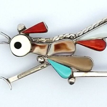 Navajo Sterling Silver Inlay Multi Stones Roadrunner Pendant /Pin/ Brooch 4.5 Gr