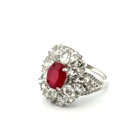 Size: 9.25 STS 925 Sterling Silver Lab-Ruby & CZ Statement Cocktail Ring 8.85g
