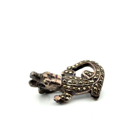Vintage 925 Sterling Silver Marcasite Alligator Brooch/Pin 6.9g
