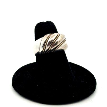 925 Sterling Silver Dome Ring With 10k Gold Accent Twisted Rope Ring Size 6 6.5g