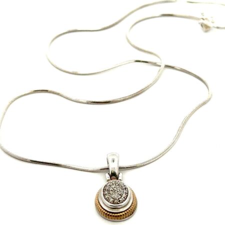 18”. 925 Sterling Silver, 14k Gold & Diamond Necklace, 7.2g
