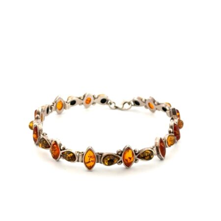 6” Vintage 925 Sterling Silver Baltic Amber Marquise & Pear Bracelet 10.7g