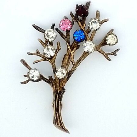Vintage Sterling Silver Gold Tone Multi-stone Tree of Life Pin Brooch 7.8 Grams