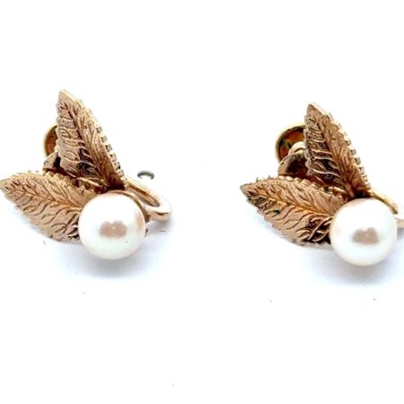 Vintage Amico 1/20 14k Gold Filled Pearl Leaf Screw Back Earrings, 2.5g