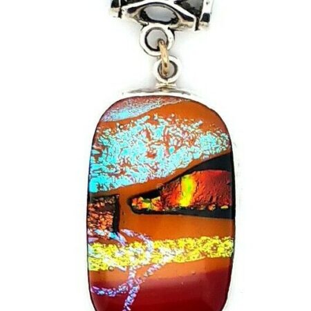 925 Sterling Silver Paradise Dichroic Art Glass Pendant 12.6 Grams