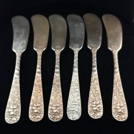 Lot of (6) - Stieff Rose 925 Sterling Silver Flat Handle Butter Knives 188.9g