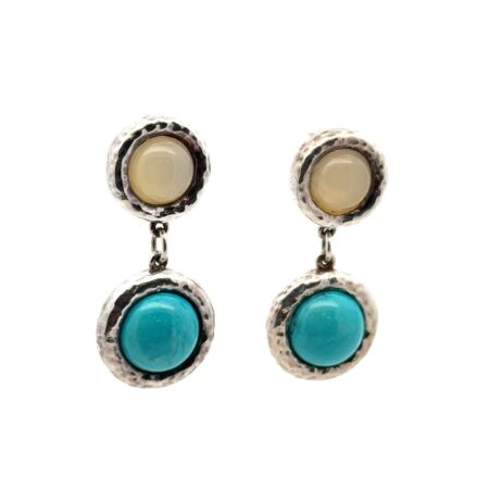 Simon Sebbag .925 Sterling Silver Yellow Chalcedony & Turquoise Earrings 21.9g
