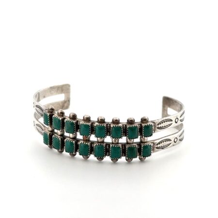 6.5” Vintage Zuni 925 Sterling Silver Double Row Malachite Cuff Bracelet 16.9g