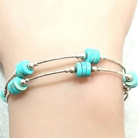 925 Sterling Silver Turquoise Flexible Bangle Bracelet 8.0 Grams