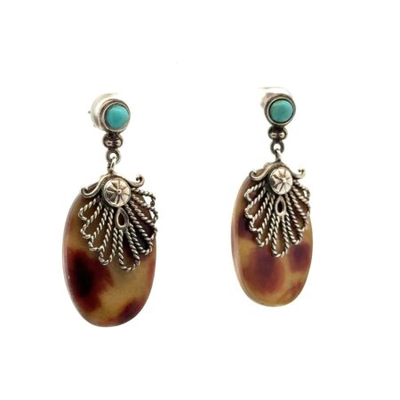 925 Sterling Silver Oval Mookaite Jasper Drop Earrings Turquoise Stud, 12.4g