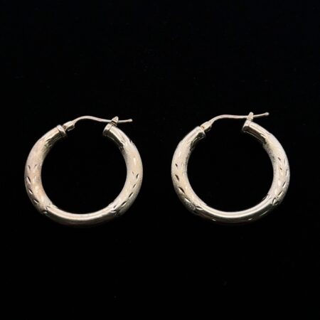 925 Sterling Silver Diamond Cut Hollow Hoop Earrings 2.9g