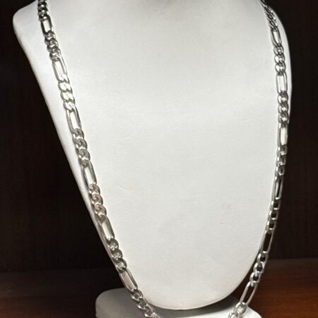 26”x6.5mm 925 Sterling Silver Figaro Chain Made In Italy, 40.2g