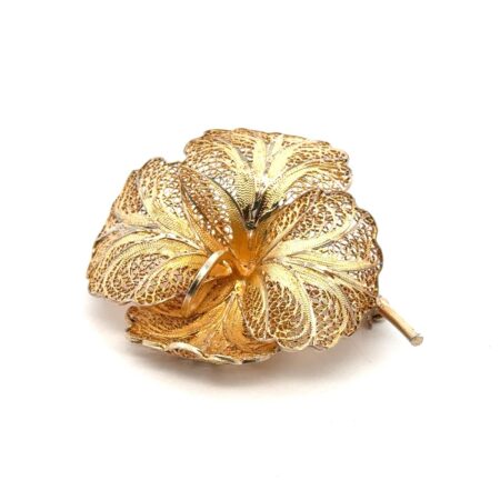 .925 Sterling Silver Gold Wash Filigree Flower Brooch, 9.6g