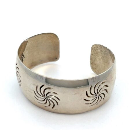 6” x 24mm Three Flower Wide Cuff Bracelet 925 Sterling Silver 27.0g
