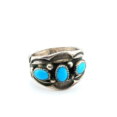 Size: 11 Vintage N.S.C. 925 Sterling Silver Native American Turquoise Ring 8.2g