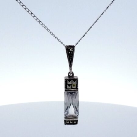 Sterling Silver 925 & Marcasite with Cubic Zirconia Pendant 16" Necklace 4.2Gram