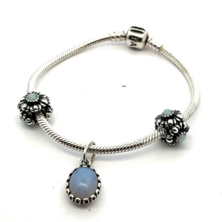 7.25” Pandora Snake Chain Bracelet w/ 3 Charms 25.8g