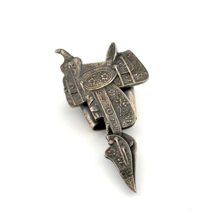 Vintage 1930s-1940s Parade Saddle Cowboy Neckerchief Slide Silver Plated Nickel