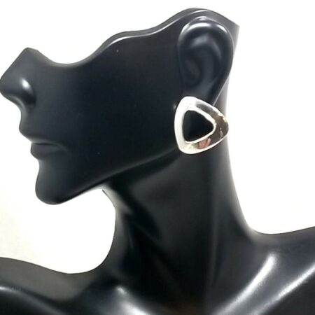 Vintage 925 Sterling Silver Modernist Earrings With Black Onyx Triangle Center.