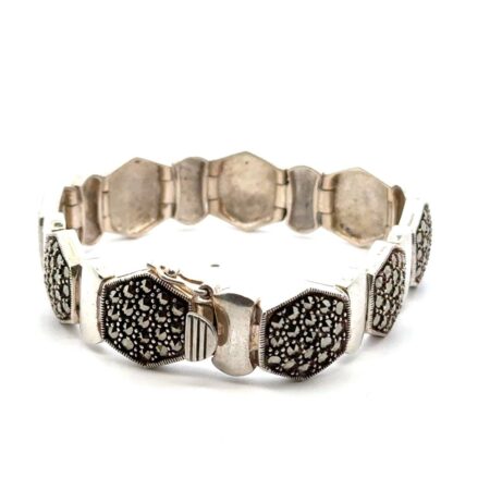 7”x14mm .925 Sterling Silver & Marcasite Hex Linx Bracelet, 32.7g