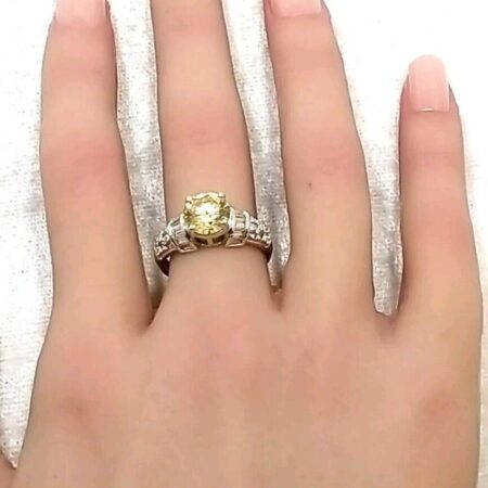 Sterling Silver Round Canary Yellow Center Stone CZ's Ring 4.7 Gram Size-8