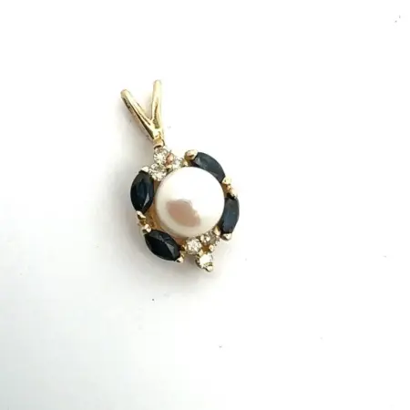 14k Y.G. Pearl with Sapphire & Diamond Pendant 1.6 grams