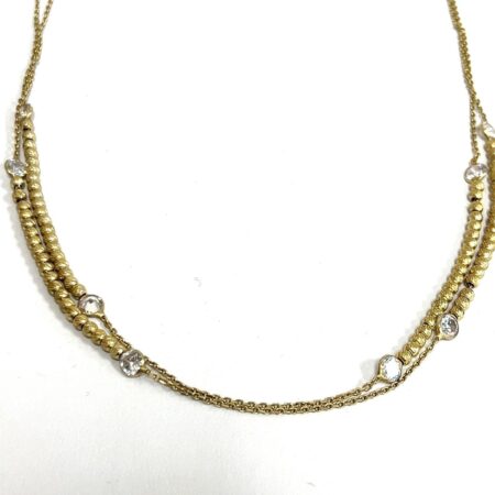 21” Double Loop CZ Stones 925 Sterling Silver Gold Vermeil Beads Necklace 13.3g