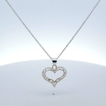 Sterling Silver Open Filigree Heart Pendant 18" Necklace 3.6 Grams