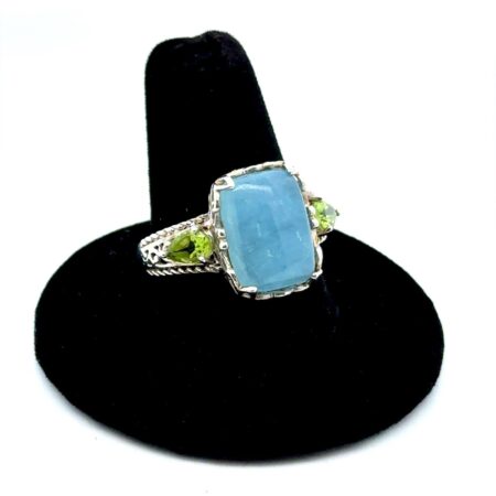 925 Sterling Silver Milky Aquamarine Peridot Ring, Size-10, 5.9g