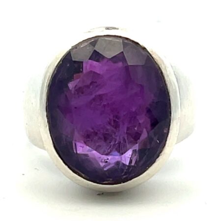 925 Sterling Silver Large Oval Amethyst Ring 11.3 Grams Size-8