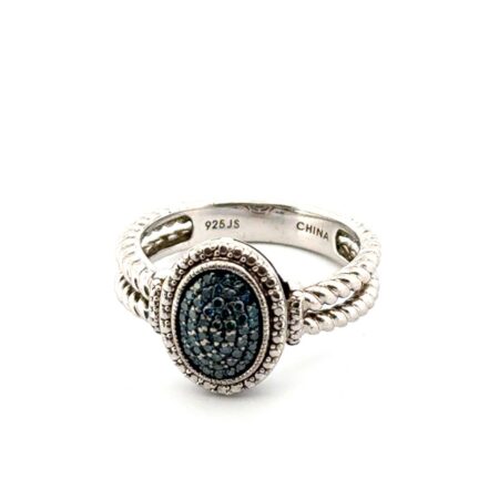 Size: 10 JS Affinity 925 Sterling Silver Blue Diamond Cluster Ring 6.3g