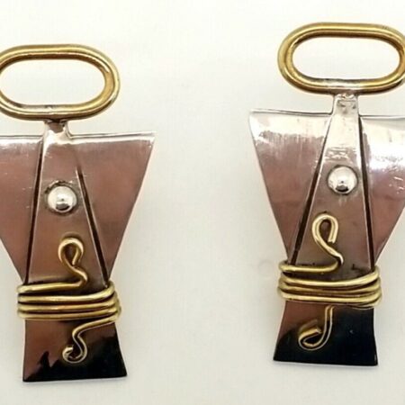 Vintage 925 Sterling Silver 2-Tone Art Deco Abstract Earrings Marked Mexico 925