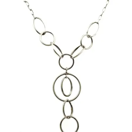 18” .925 Sterling Silver Paper Clip Necklace, Interlocking Dangle Rings, 11.9g