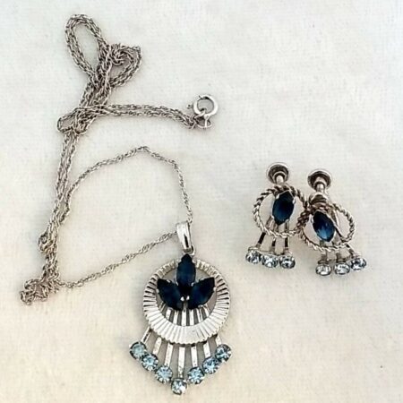 Vintage Van Dell Sterling Silver Rhinestone 19" Necklace With Matching Earrings