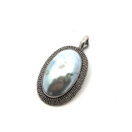 925 Sterling Silver Oval Mother of Pearl Pendant w/ Hinged Lock 8.5g