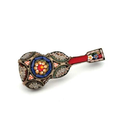 Vintage Micro Mosaic Base Metal Guitar Brooch/Pin 6.9g