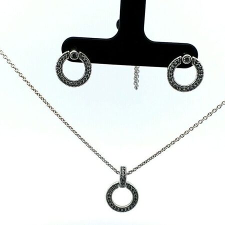 Pandora Double Circle Necklace & Logo Circle Reversible Matching Stud Earrings