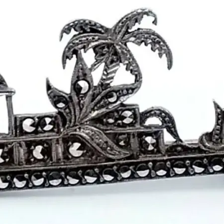 Bucherer Swiss 800 Silver Marcasite Pin/Brooch Tropical Scene With Boat