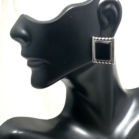 CDI 925 Sterling Silver Black Onyx Classic Style Dot Edged Earrings 11.6 Grams