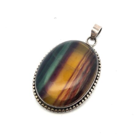 925 Sterling Silver Large Transparent Striped Flourite Pendant 43.1g