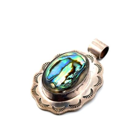 Vintage Mexico 925 Sterling Silver Oval Abalone Pendant 19.1g