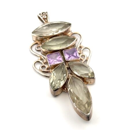 Vintage 925 Sterling Silver Large Statement Pendant w/ Green & Purple Stones 25g