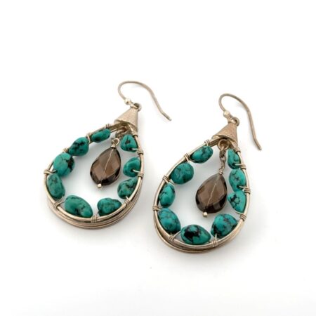 Silpada #W2215 Wire Wrapped Turquoise & Smoky Quartz Earrings 11.1g