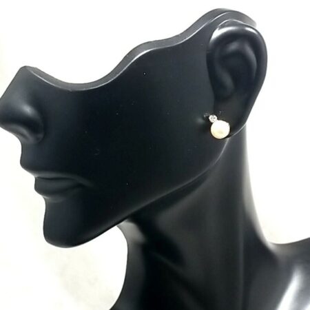 925 Sterling Silver 6MM Pearl With White Sapphire Accent Earrings 1.2 Grams