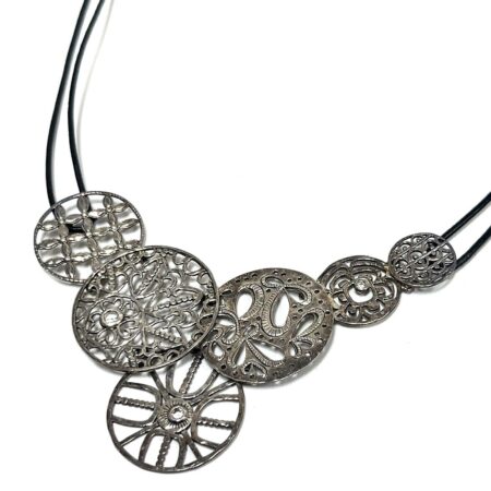 17” Silpada 925 SS Filigree Art Circles on Double Leather Strand Necklace 16.3g