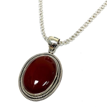 24” Bali Indonesia Large Red Oval Jasper Pendant Rope Chain Necklace 89.4g